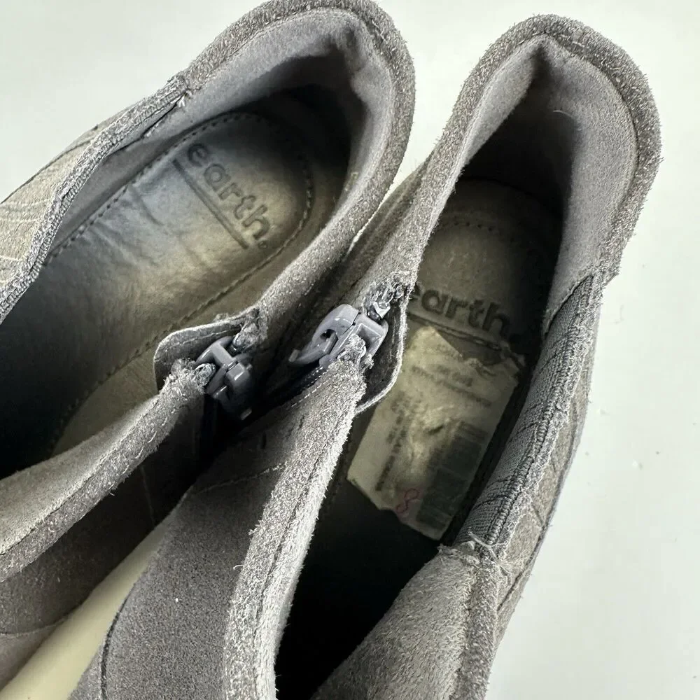 Earth Avani Buxton Gray Ankle Boots Suede Leather‎ Burnished Zip Size 8 Wide